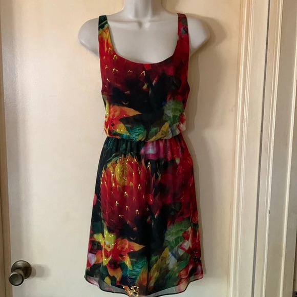 Alice + Olivia tropical print drape back dress size S/P - Picture 1 of 12